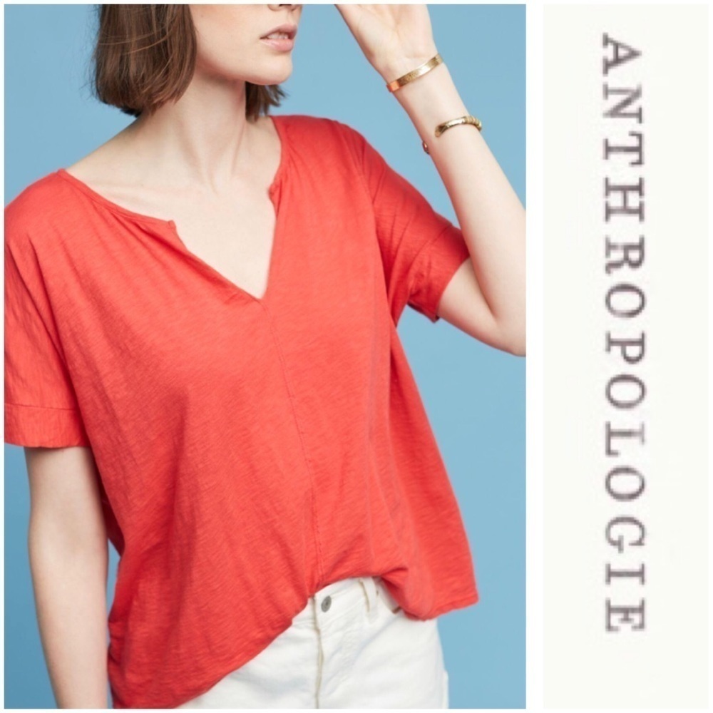 ANTHROPOLOGIE Loreen Tie-Back Top Small Tee NWT summer orange t-shirt new